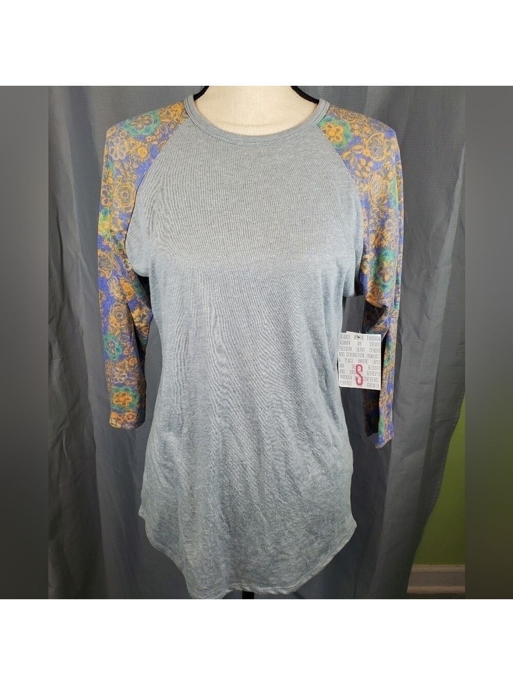 NWT Lularoe Randy, gray with multicolored floral sleeves, size S
